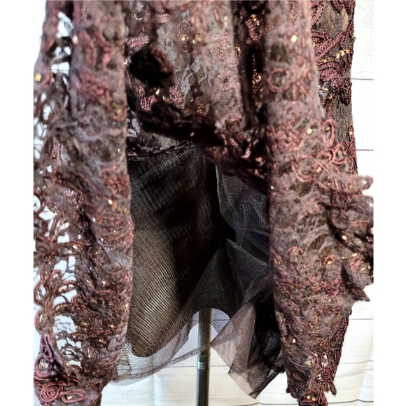 SUE WONG Nocturne Womens Evening Dress Size 4 Burgundy Lace Embroidered Beaded - Picture 11 of 16